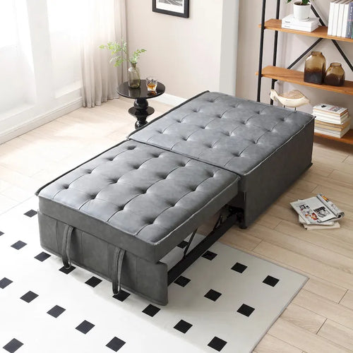 39-Zoll-Schlafsofa aus Kunstleder mit Einzelsitz, vielseitig verwendbarem Hocker, ausziehbarem Bett, verstellbarer Rückenlehne und Kissen für das Wohnzimmer