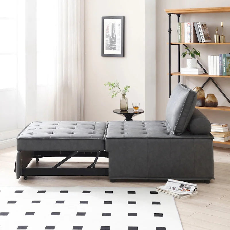 39-Zoll-Schlafsofa aus Kunstleder mit Einzelsitz, vielseitig verwendbarem Hocker, ausziehbarem Bett, verstellbarer Rückenlehne und Kissen für das Wohnzimmer