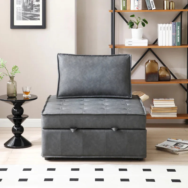 39-Zoll-Schlafsofa aus Kunstleder mit Einzelsitz, vielseitig verwendbarem Hocker, ausziehbarem Bett, verstellbarer Rückenlehne und Kissen für das Wohnzimmer