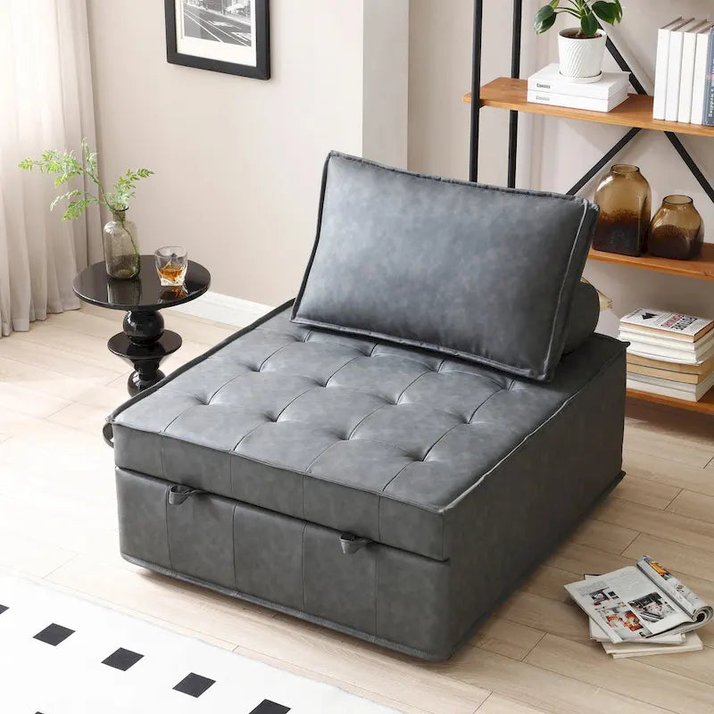 39-Zoll-Schlafsofa aus Kunstleder mit Einzelsitz, vielseitig verwendbarem Hocker, ausziehbarem Bett, verstellbarer Rückenlehne und Kissen für das Wohnzimmer