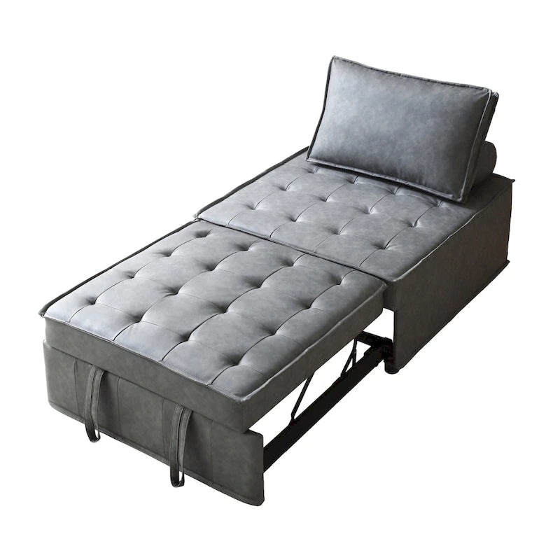 39-Zoll-Schlafsofa aus Kunstleder mit Einzelsitz, vielseitig verwendbarem Hocker, ausziehbarem Bett, verstellbarer Rückenlehne und Kissen für das Wohnzimmer
