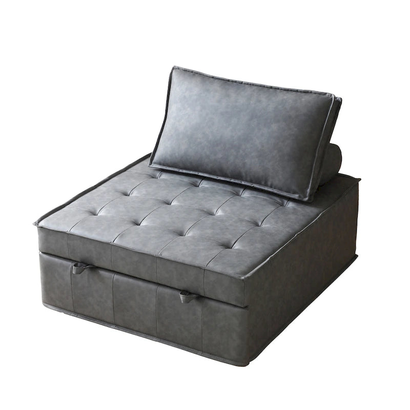 39-Zoll-Schlafsofa aus Kunstleder mit Einzelsitz, vielseitig verwendbarem Hocker, ausziehbarem Bett, verstellbarer Rückenlehne und Kissen für das Wohnzimmer
