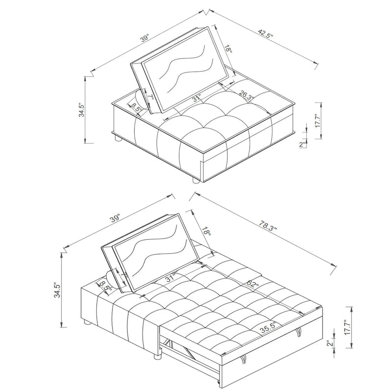 39-Zoll-Schlafsofa aus Kunstleder mit Einzelsitz, vielseitig verwendbarem Hocker, ausziehbarem Bett, verstellbarer Rückenlehne und Kissen für das Wohnzimmer