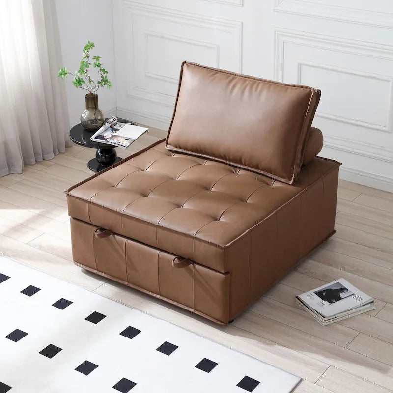 39-Zoll-Schlafsofa aus Kunstleder mit Einzelsitz, vielseitig verwendbarem Hocker, ausziehbarem Bett, verstellbarer Rückenlehne und Kissen für das Wohnzimmer