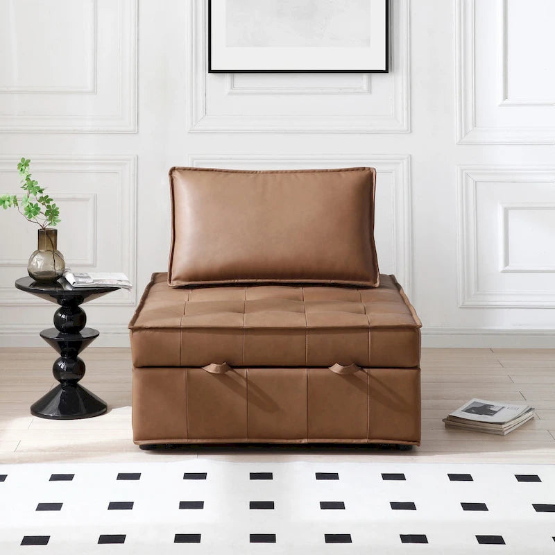 39-Zoll-Schlafsofa aus Kunstleder mit Einzelsitz, vielseitig verwendbarem Hocker, ausziehbarem Bett, verstellbarer Rückenlehne und Kissen für das Wohnzimmer