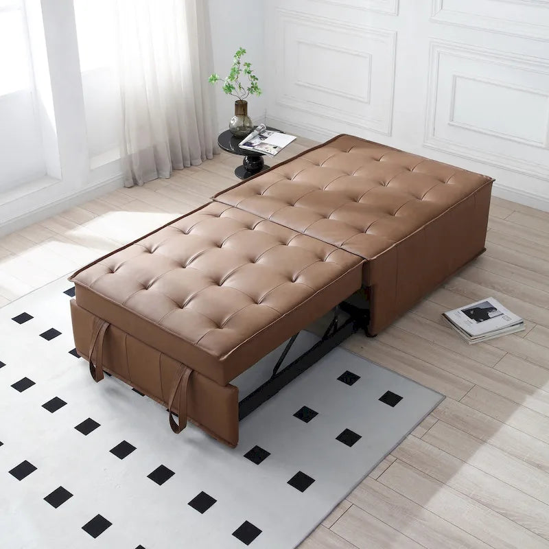 39-Zoll-Schlafsofa aus Kunstleder mit Einzelsitz, vielseitig verwendbarem Hocker, ausziehbarem Bett, verstellbarer Rückenlehne und Kissen für das Wohnzimmer