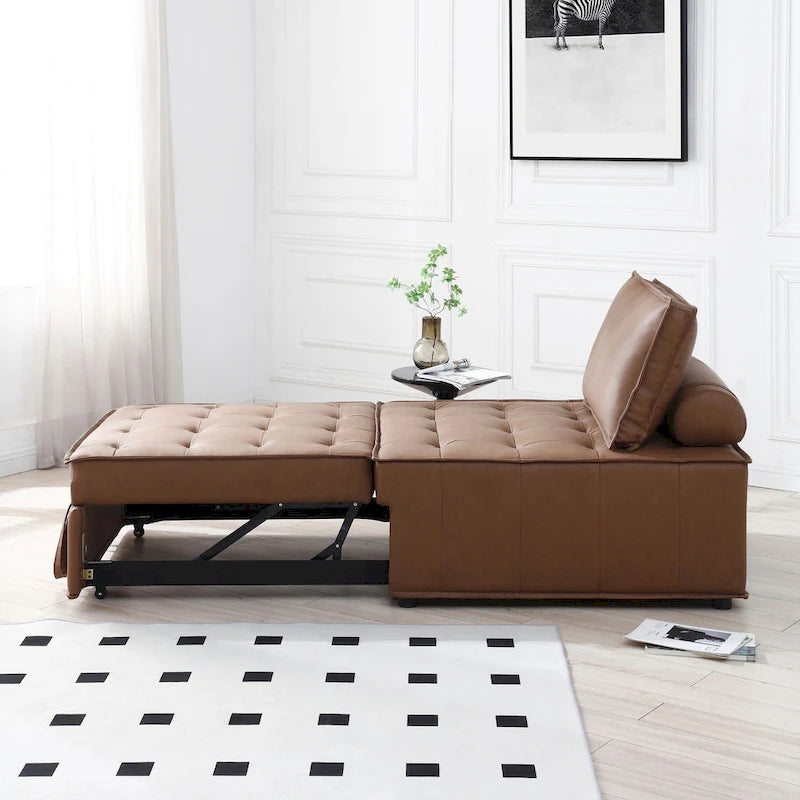 39-Zoll-Schlafsofa aus Kunstleder mit Einzelsitz, vielseitig verwendbarem Hocker, ausziehbarem Bett, verstellbarer Rückenlehne und Kissen für das Wohnzimmer