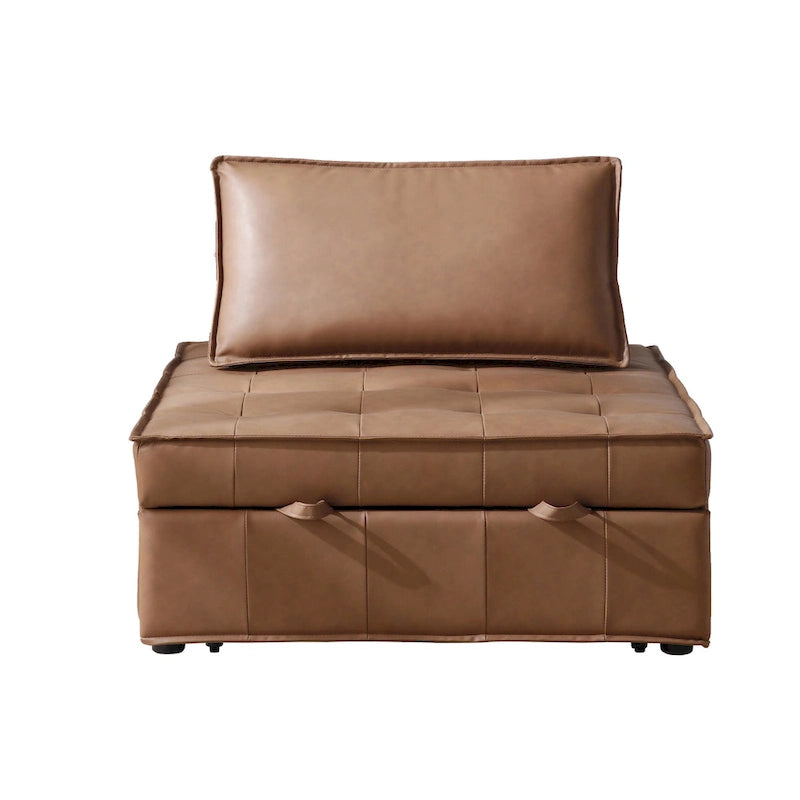 39-Zoll-Schlafsofa aus Kunstleder mit Einzelsitz, vielseitig verwendbarem Hocker, ausziehbarem Bett, verstellbarer Rückenlehne und Kissen für das Wohnzimmer