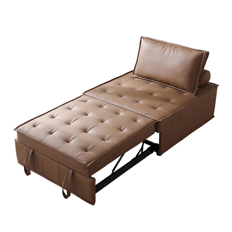39-Zoll-Schlafsofa aus Kunstleder mit Einzelsitz, vielseitig verwendbarem Hocker, ausziehbarem Bett, verstellbarer Rückenlehne und Kissen für das Wohnzimmer