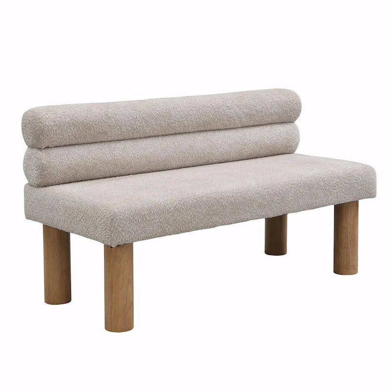 Banco de comedor de tela bouclé - patas de madera de caucho