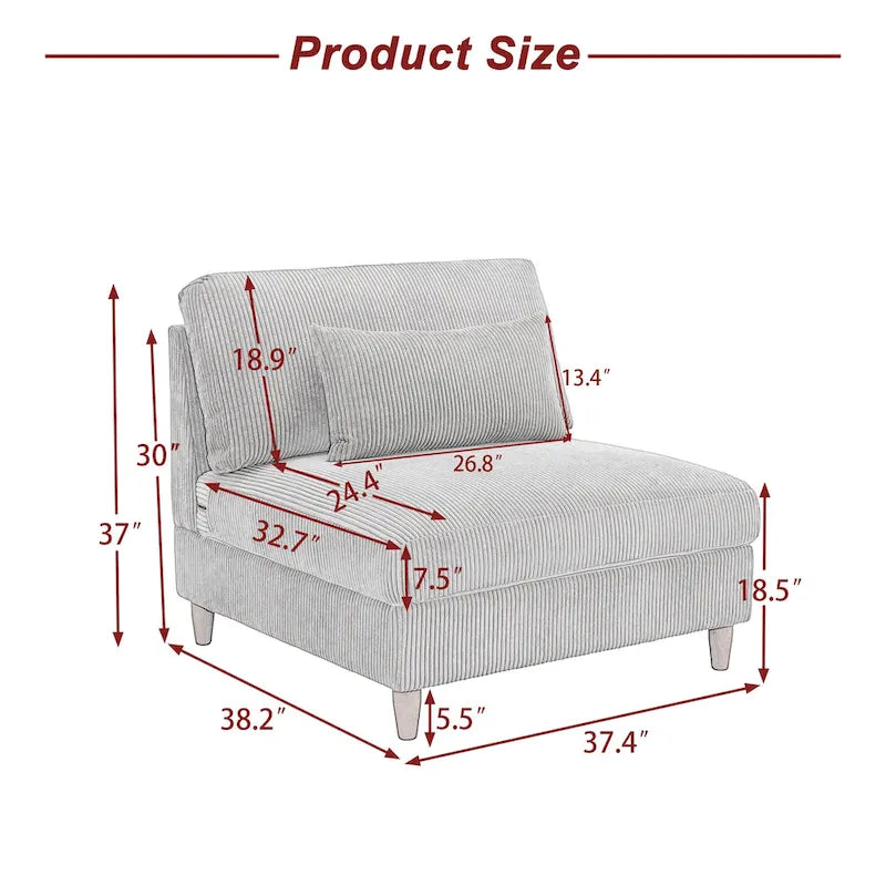 Sillón decorativo sin brazos de pana