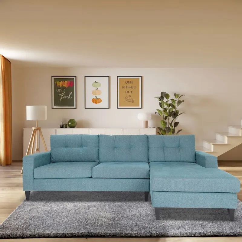 Canapé d’angle contemporain en L, polyester et nylon, cadre en bois massif, revêtement rembourré