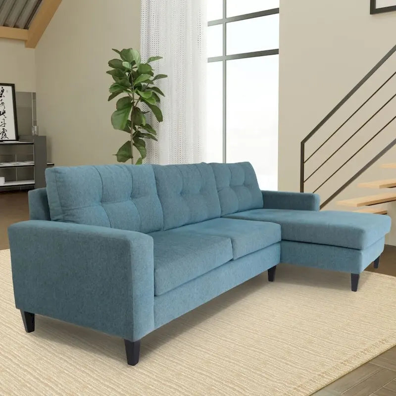 Canapé d’angle contemporain en L, polyester et nylon, cadre en bois massif, revêtement rembourré