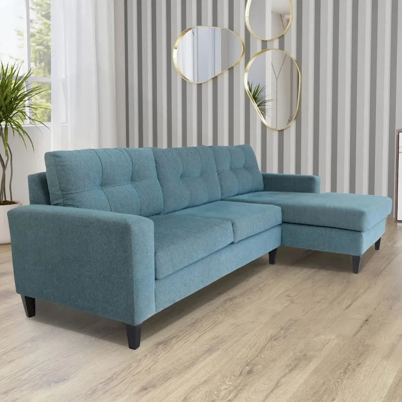 Canapé d’angle contemporain en L, polyester et nylon, cadre en bois massif, revêtement rembourré