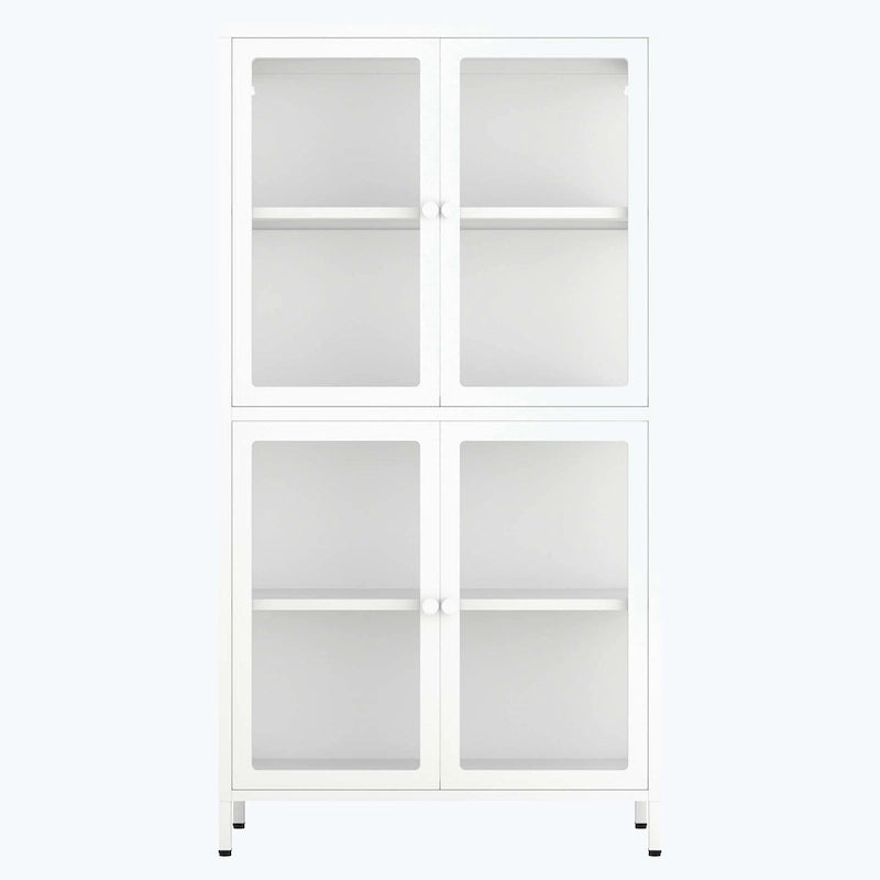 Mueble de almacenamiento con cuatro puertas de cristal y estantes ajustables