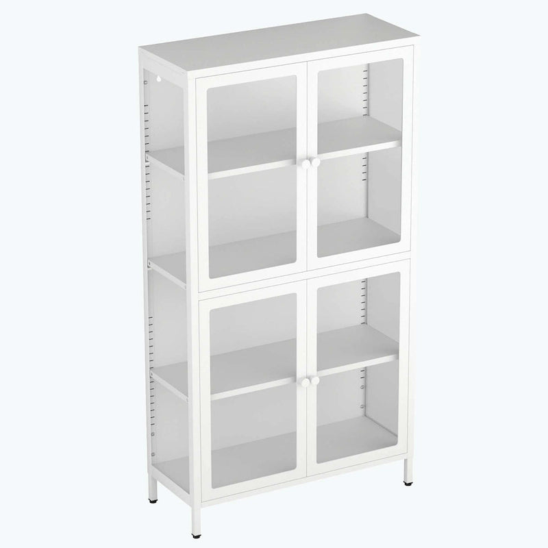 Mueble de almacenamiento con cuatro puertas de cristal y estantes ajustables