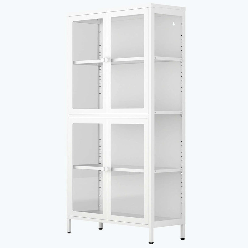 Mueble de almacenamiento con cuatro puertas de cristal y estantes ajustables