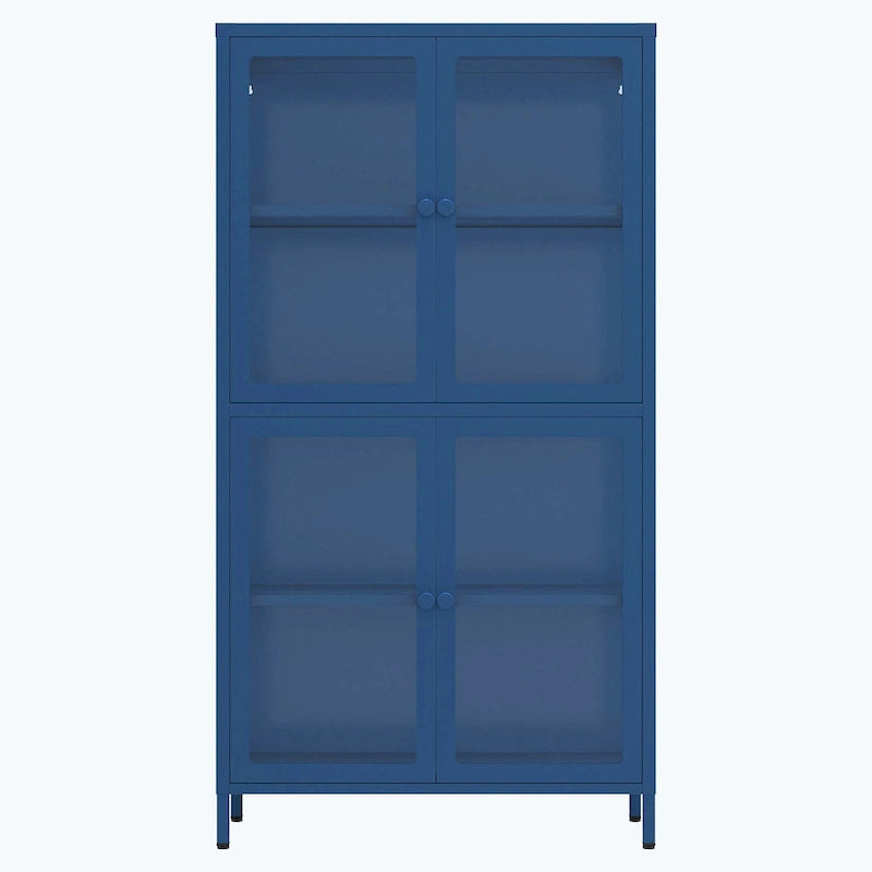 Mueble de almacenamiento con cuatro puertas de cristal y estantes ajustables