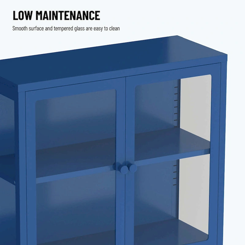 Mueble de almacenamiento con cuatro puertas de cristal y estantes ajustables