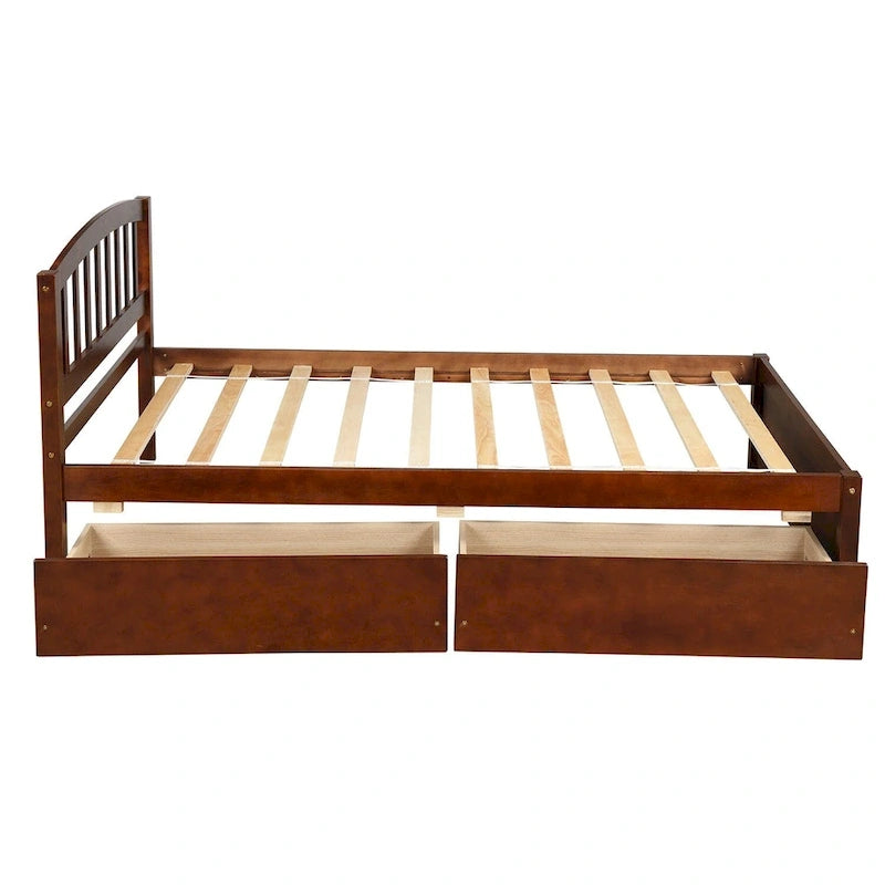 Cama de plataforma individual de madera con dos cajones y cabecera
