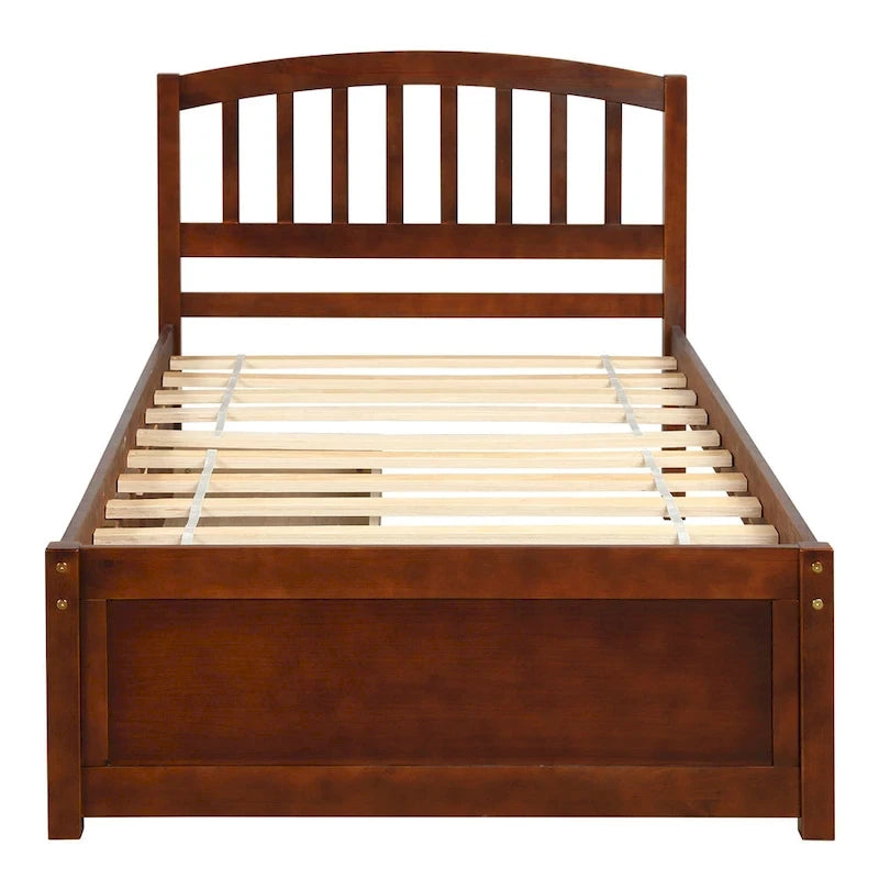Cama de plataforma individual de madera con dos cajones y cabecera