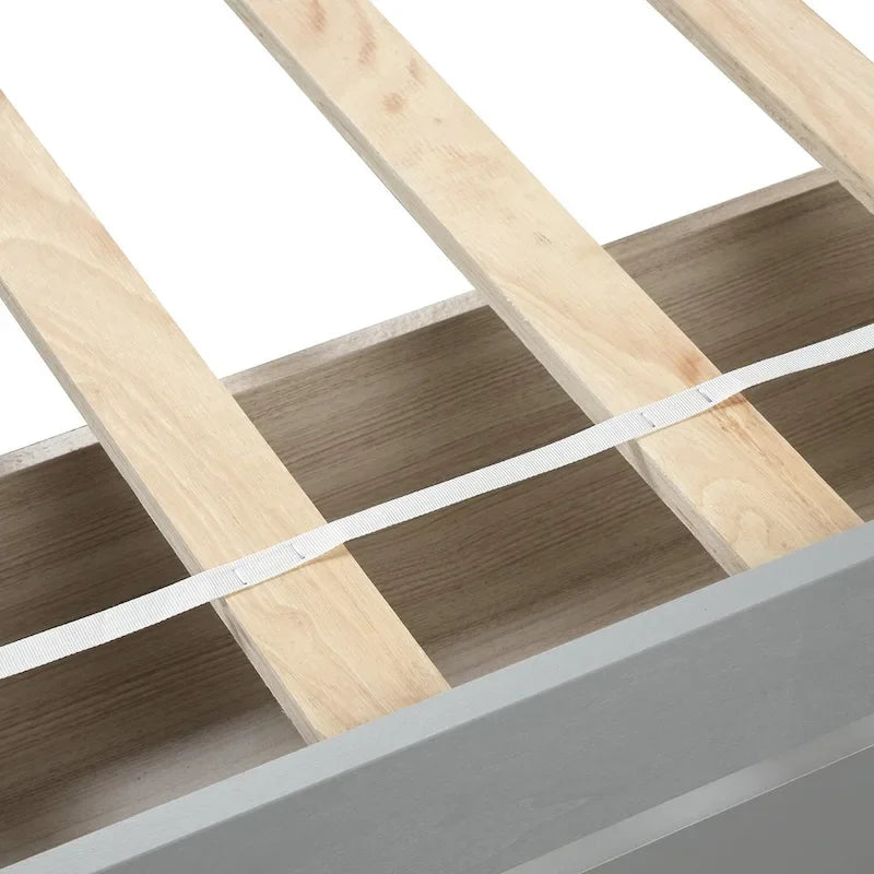 Plattformbett aus Holz in Twin-Größe mit zwei Schubladen und Kopfteil