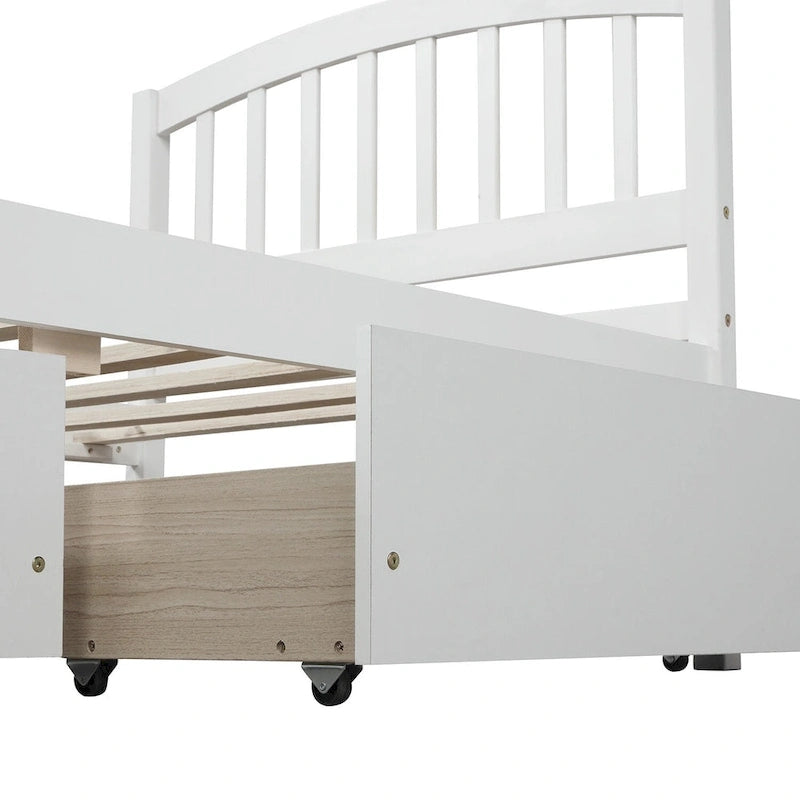 Plattformbett aus Holz in Twin-Größe mit zwei Schubladen und Kopfteil