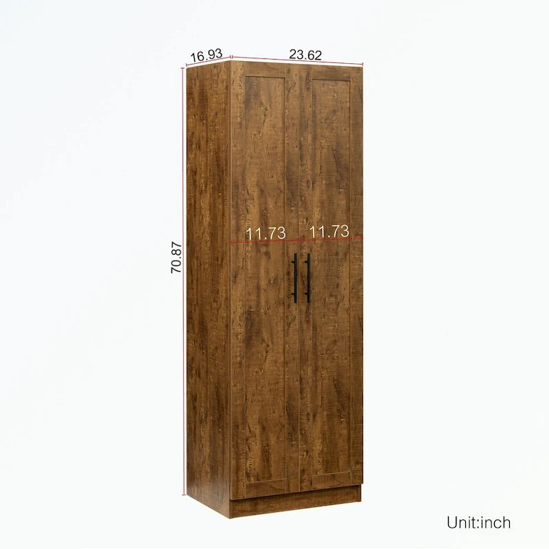 Hoher Kleiderschrank mit 2 Türen und 3 Fächern
