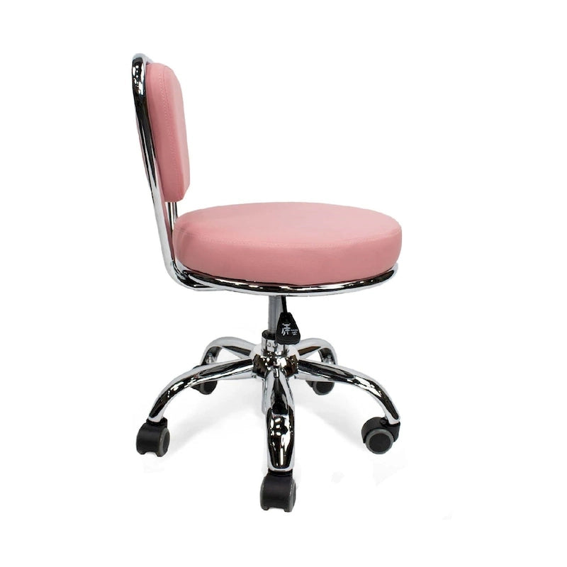 Niedriger höhenverstellbarer Rollhocker, 13 bis 15, mit Rückenlehne, Pink