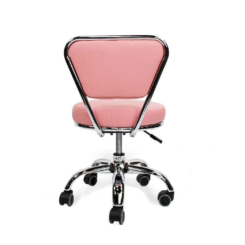 Niedriger höhenverstellbarer Rollhocker, 13 bis 15, mit Rückenlehne, Pink