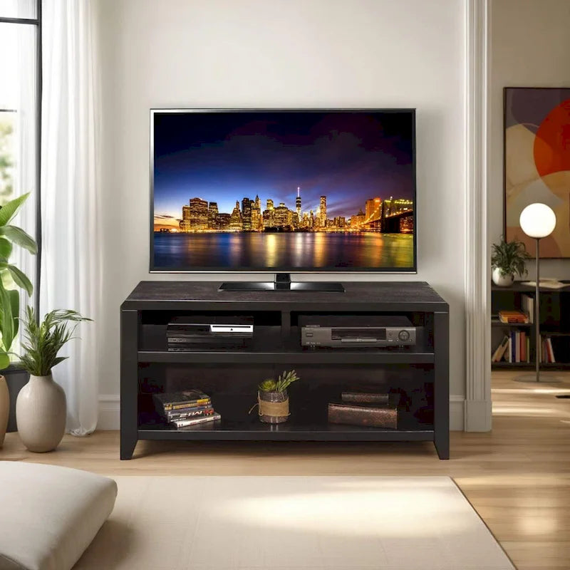 Meuble TV de 48 pouces pour téléviseurs jusqu’à 55 pouces, sans assemblage requis, finition moka
