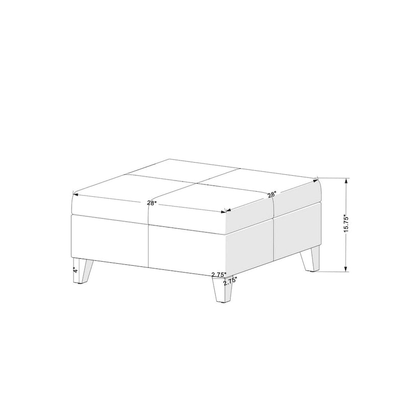 Quadratischer Sitzhocker mit Stauraum, 28 Zoll