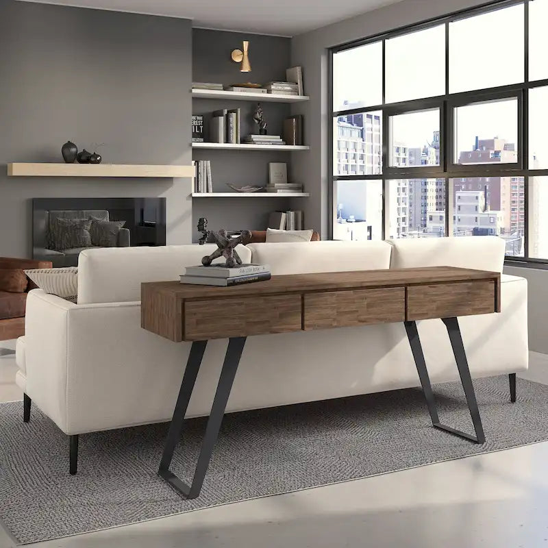 Mesa consola industrial moderna de 60 pulgadas para sofá - 60 W x 16 D x 30 H
