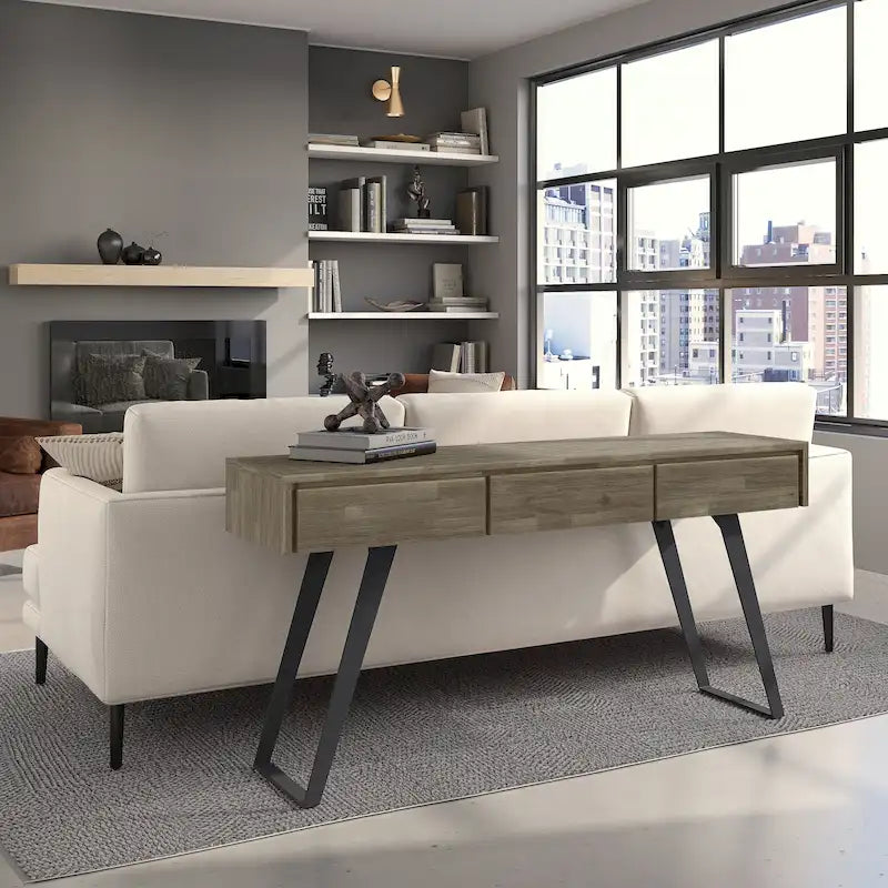 Mesa consola industrial moderna de 60 pulgadas para sofá - 60 W x 16 D x 30 H