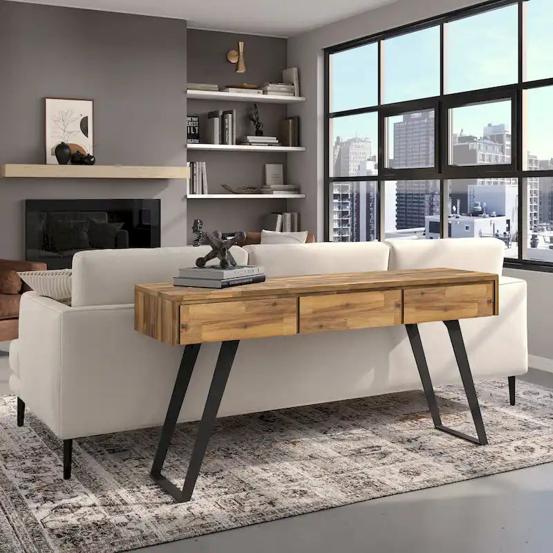 Mesa consola industrial moderna de 60 pulgadas para sofá - 60 W x 16 D x 30 H