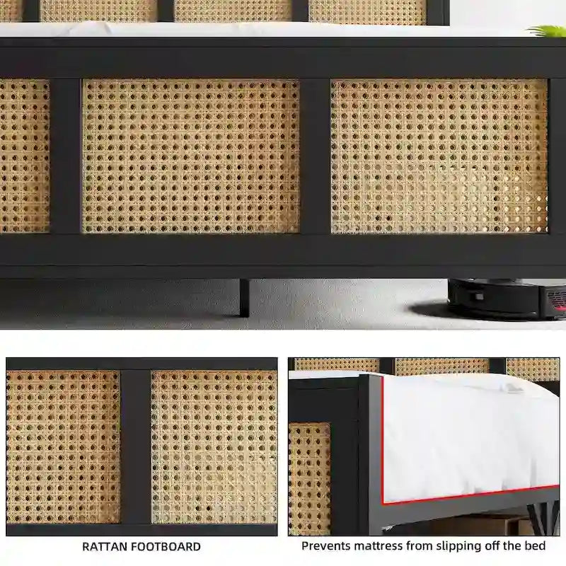 Bettgestell mit Kopf- und Fußteil aus Rattan