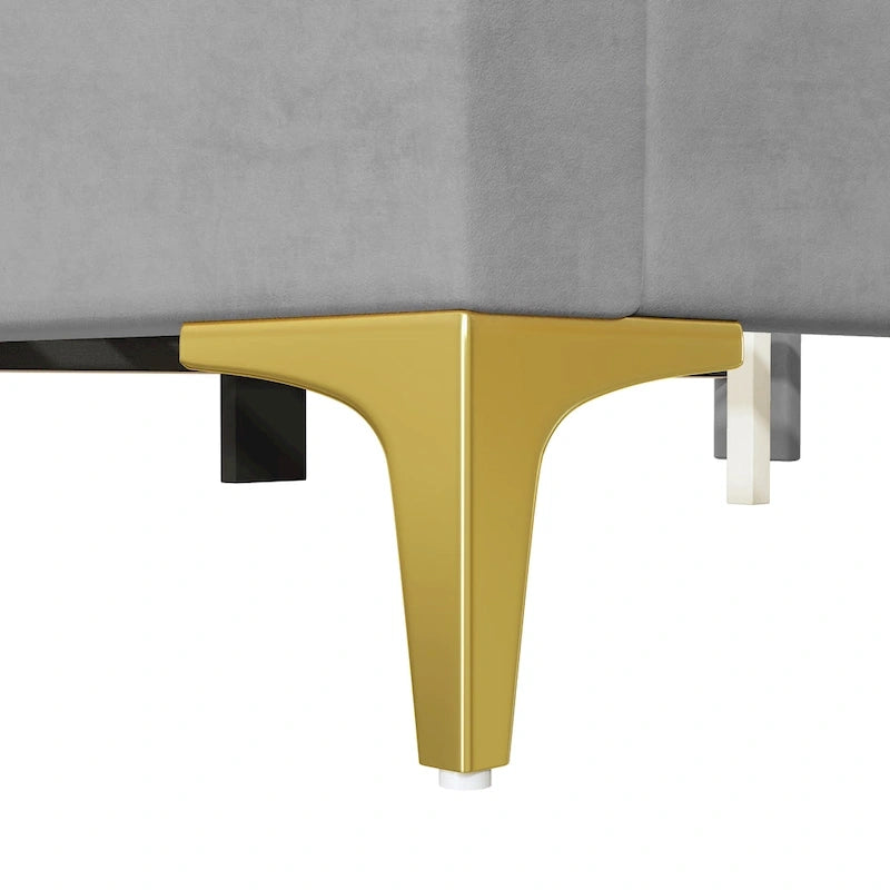 Lit plateforme rembourré avec tête de lit classique en demi-cercle et pieds en métal