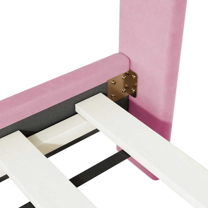 Lit plateforme rembourré avec tête de lit classique en demi-cercle et pieds en métal