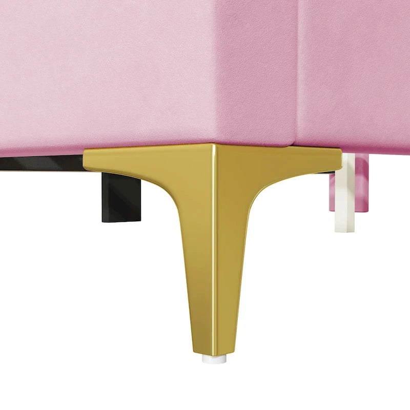 Lit plateforme rembourré avec tête de lit classique en demi-cercle et pieds en métal
