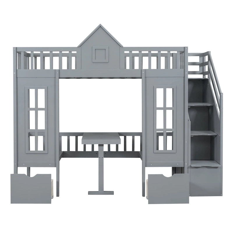 Litera Twin sobre Twin con mesa intercambiable; se convierte en cama superior y escritorio inferior - Gris