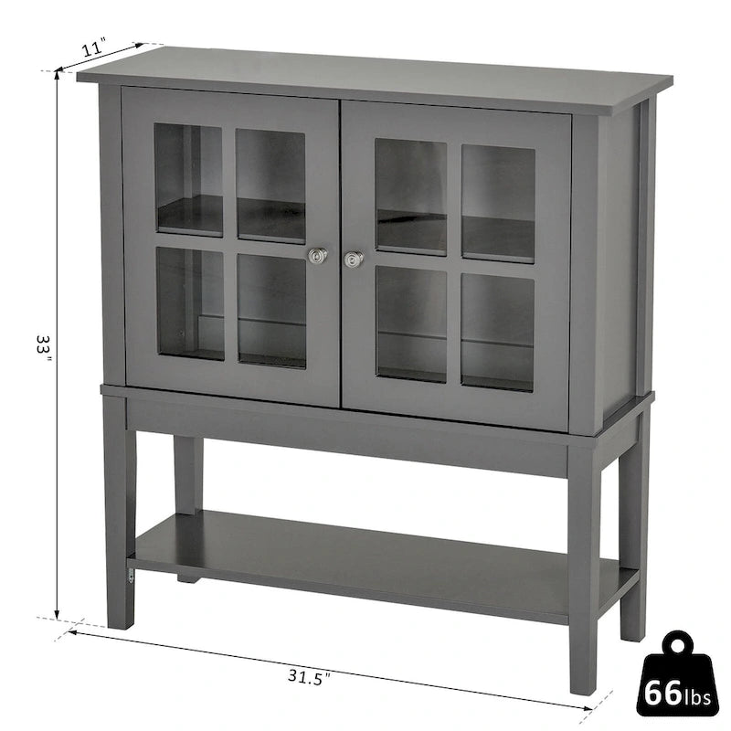 Aparador moderno de cocina con 2 puertas de vidrio abatibles y amplio espacio de almacenamiento