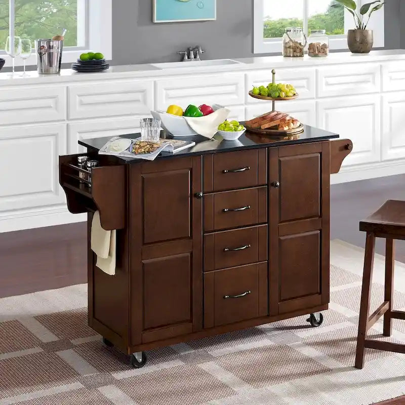 Isla de cocina con cubierta de granito negro - 18d x 51.5w x 35.25h