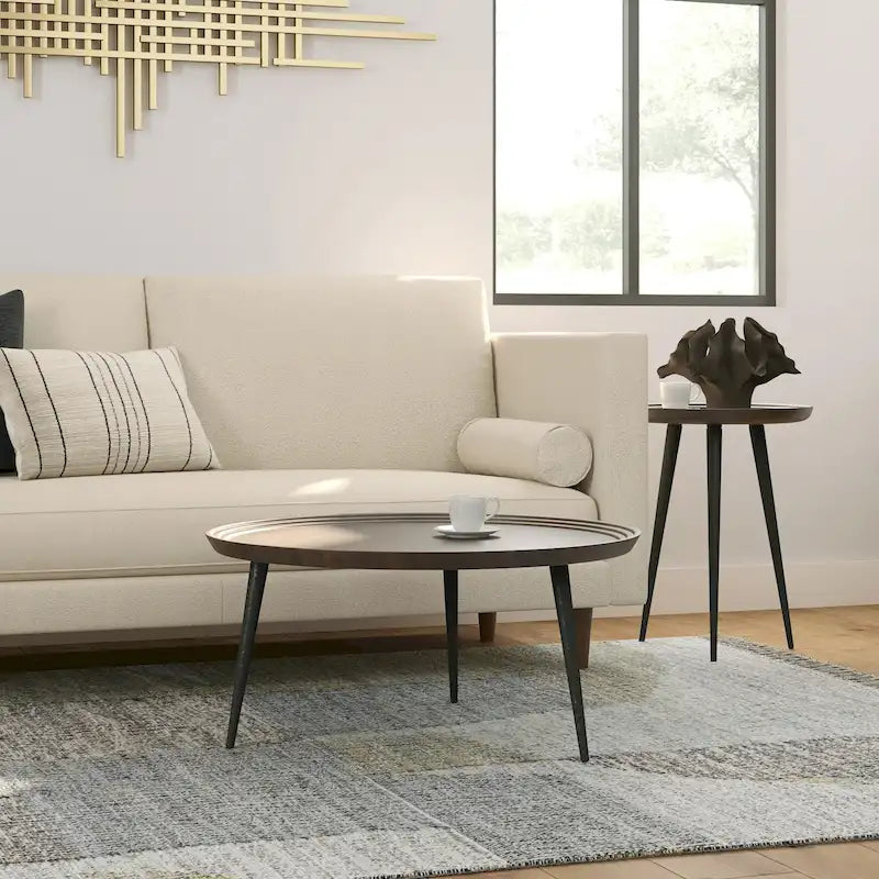 Mesa de centro industrial moderna en color coñac - 30 d x 30 w x 16 h