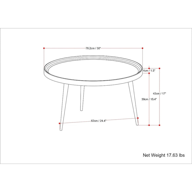 Mesa de centro industrial moderna en color coñac - 30 d x 30 w x 16 h