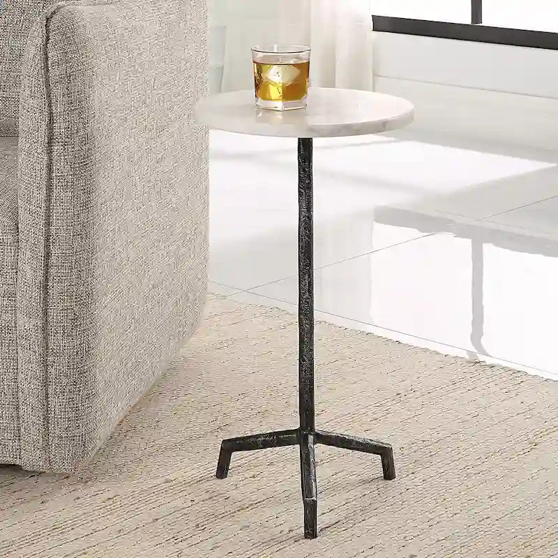 Mesa auxiliar blanca de mármol - 12 W X 23.5 H X 12 D (in)