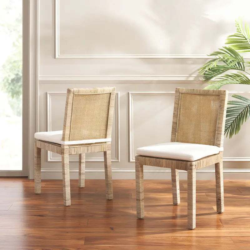 Esszimmerstuhl aus Rohrgeflecht mit Kissen (2er-Set) - 21.7 W x 18.1 L x 38.6 H - 22W x 18D x 39H