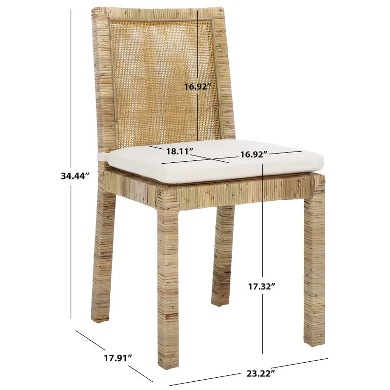 Esszimmerstuhl aus Rohrgeflecht mit Kissen (2er-Set) - 21.7 W x 18.1 L x 38.6 H - 22W x 18D x 39H
