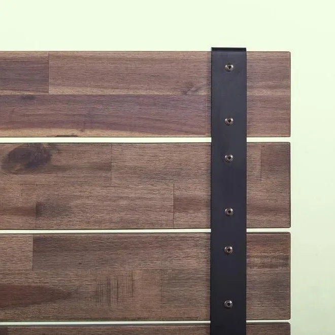 Cama de plataforma baja estilo industrial rústico de madera, tamaño Full