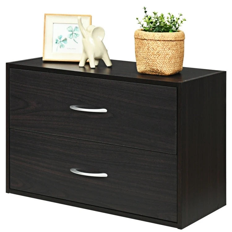 Stapelbare horizontale Kommode mit 2 Schubladen und Griffen
