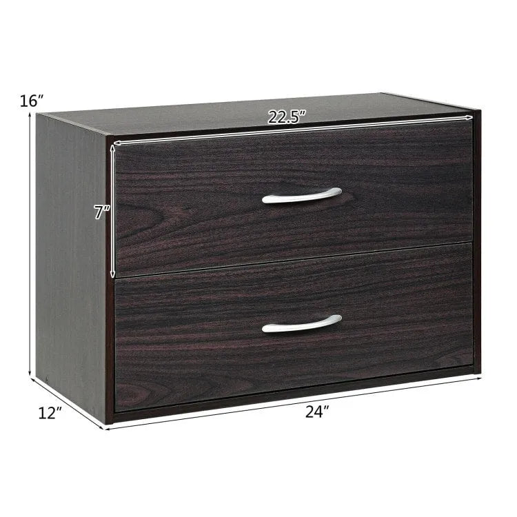 Stapelbare horizontale Kommode mit 2 Schubladen und Griffen